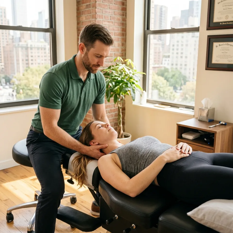 Dr. Daniel Goodman gently examining and adjusting patient cervical spine