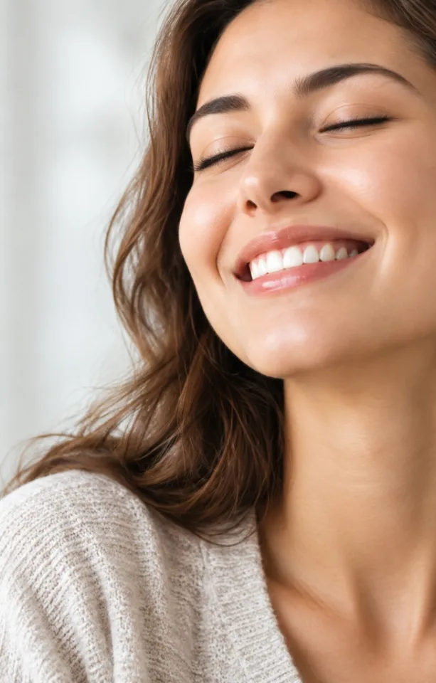 Woman feeling jaw relief and comfort from TMJ chiropractic care